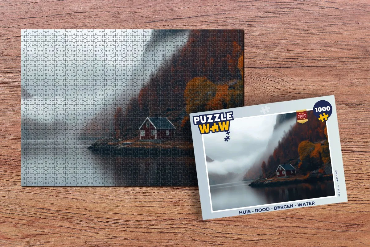 PuzzleWow Huis Legpuzzel 1000 Stuks - Bergen & Water - Rood