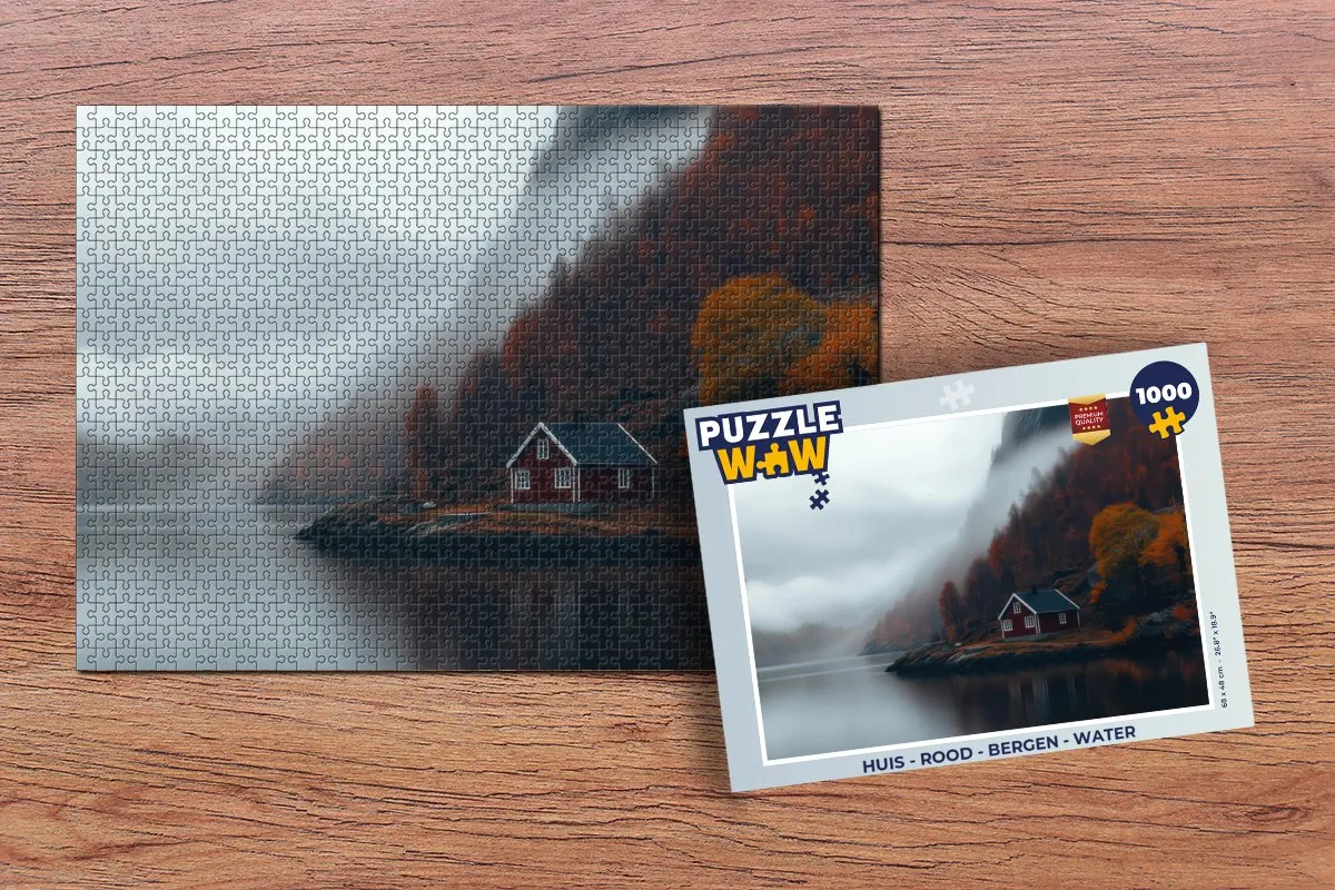 PuzzleWow Huis Legpuzzel 1000 Stuks - Bergen & Water - Rood