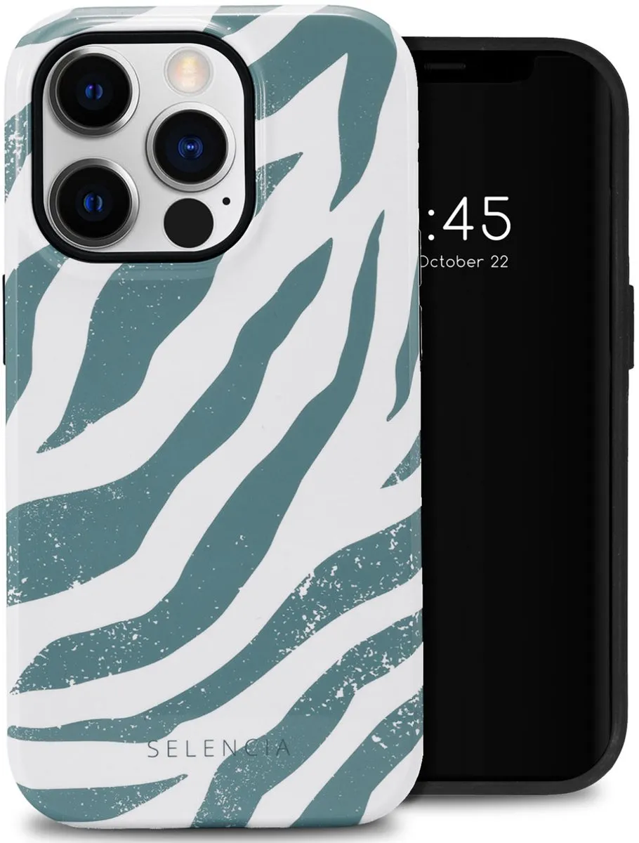 Selencia Hoesje iPhone 14 Pro Colorful Zebra Pine Blue