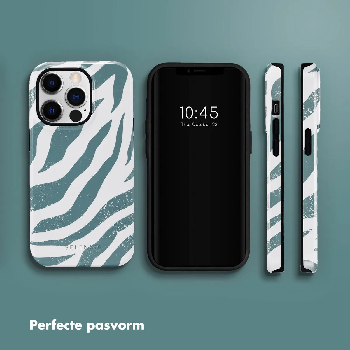 Selencia Hoesje iPhone 14 Pro Colorful Zebra Pine Blue