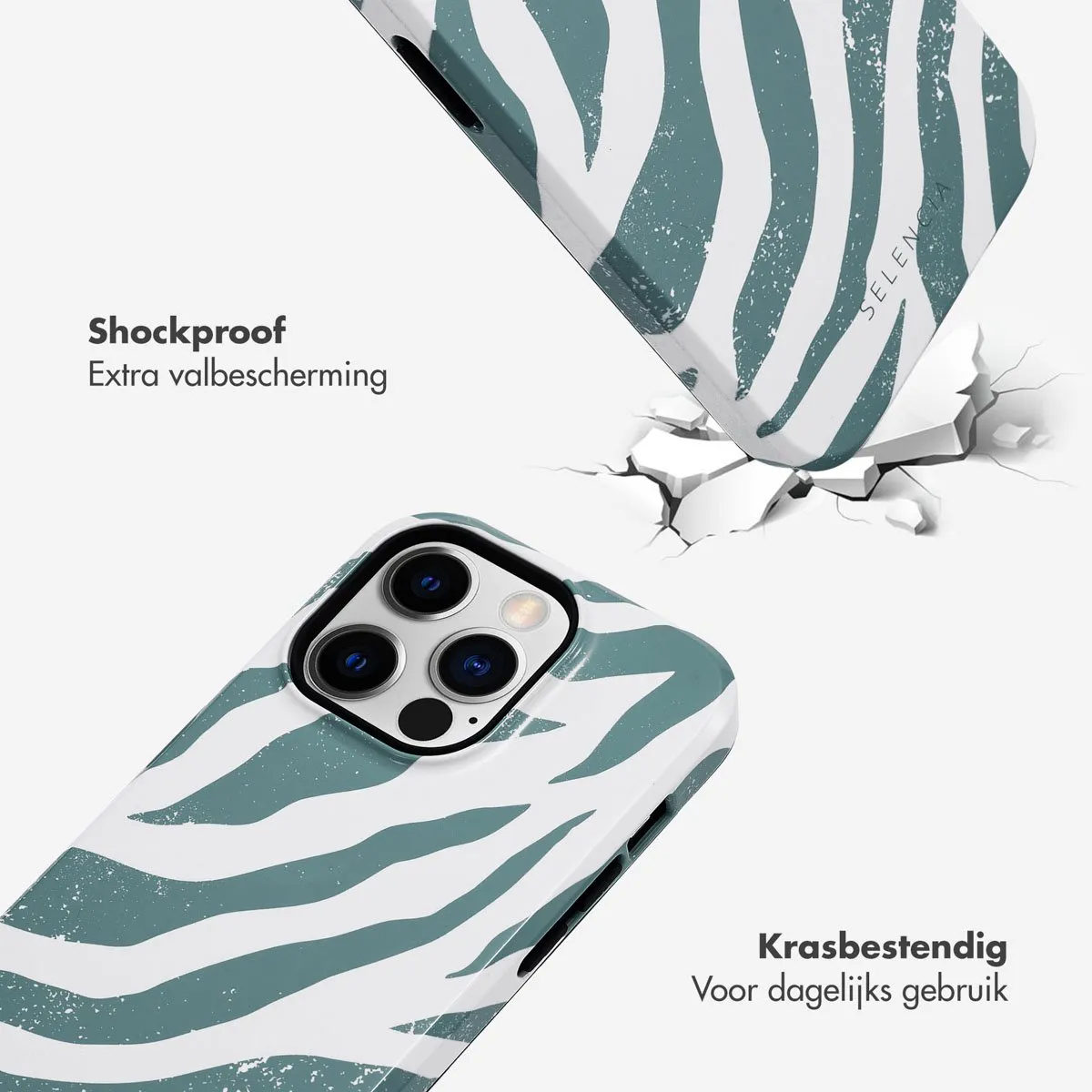 Selencia Hoesje iPhone 14 Pro Colorful Zebra Pine Blue
