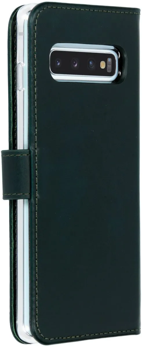 Selencia Hoesje Samsung Galaxy S10 - Groen Lederen Bookcase - 3 Pasjes