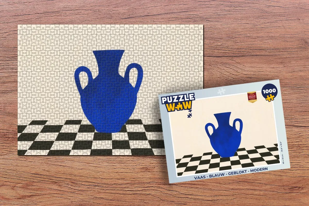 PuzzleWow Vaas Geblokt Puzzel 1000 Stuks - Blauw