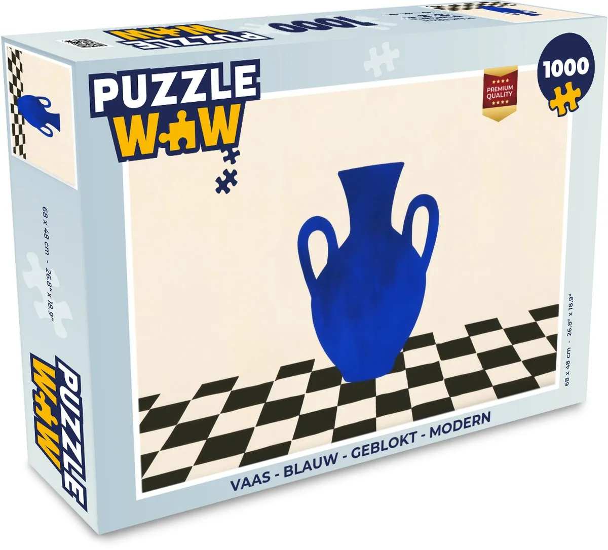 PuzzleWow Vaas Geblokt Puzzel 1000 Stuks - Blauw