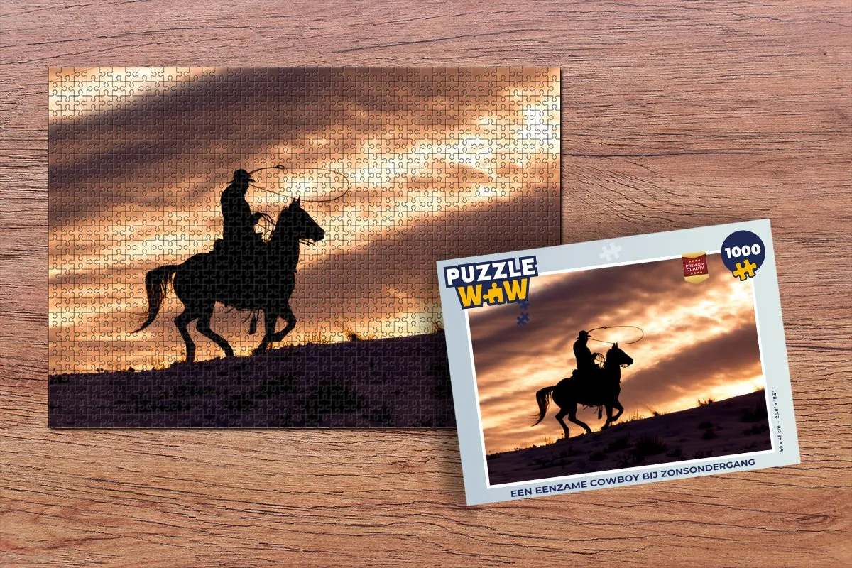 PuzzleWow Legpuzzel Een eenzame cowboy bij zonsondergang 1000 Stuks - Multicolor