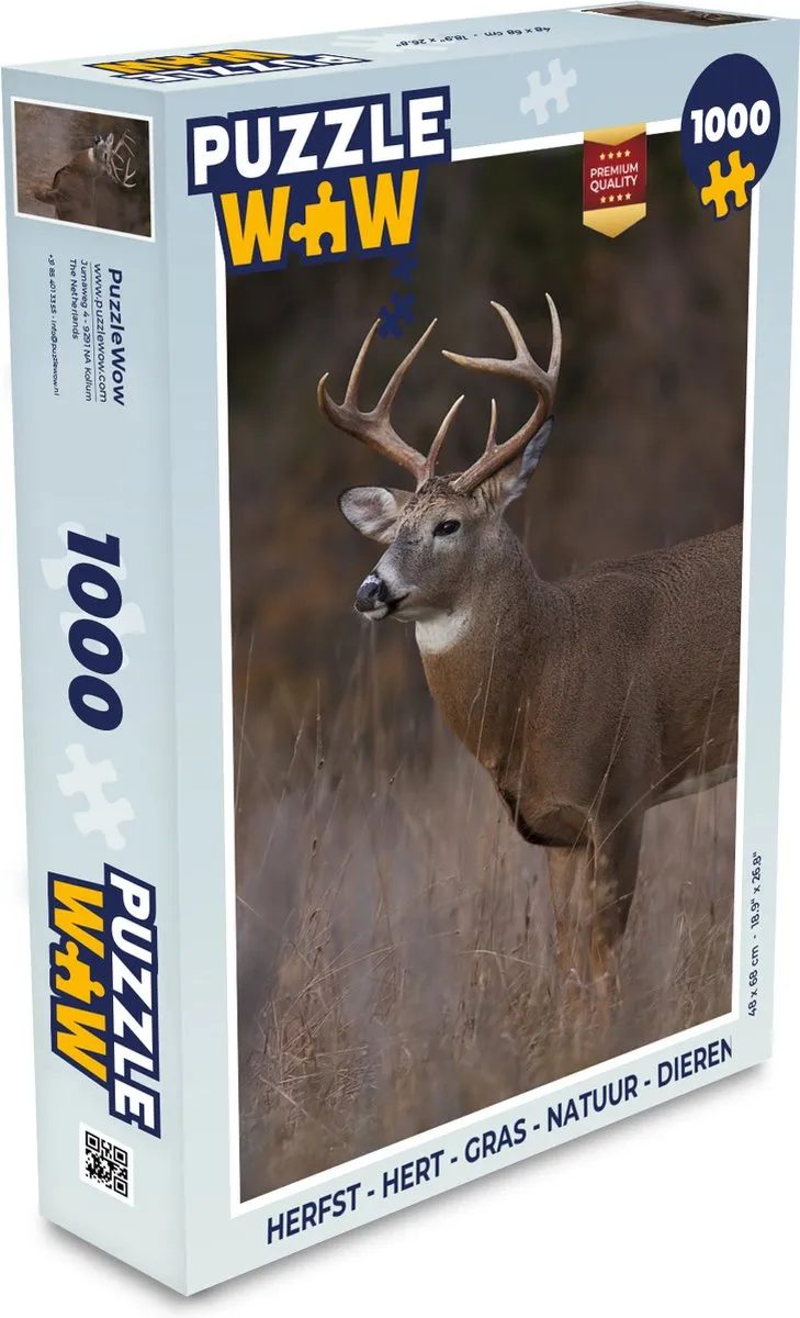 PuzzleWow Herfst Hert Gras Natuur Legpuzzel 1000 Stuks