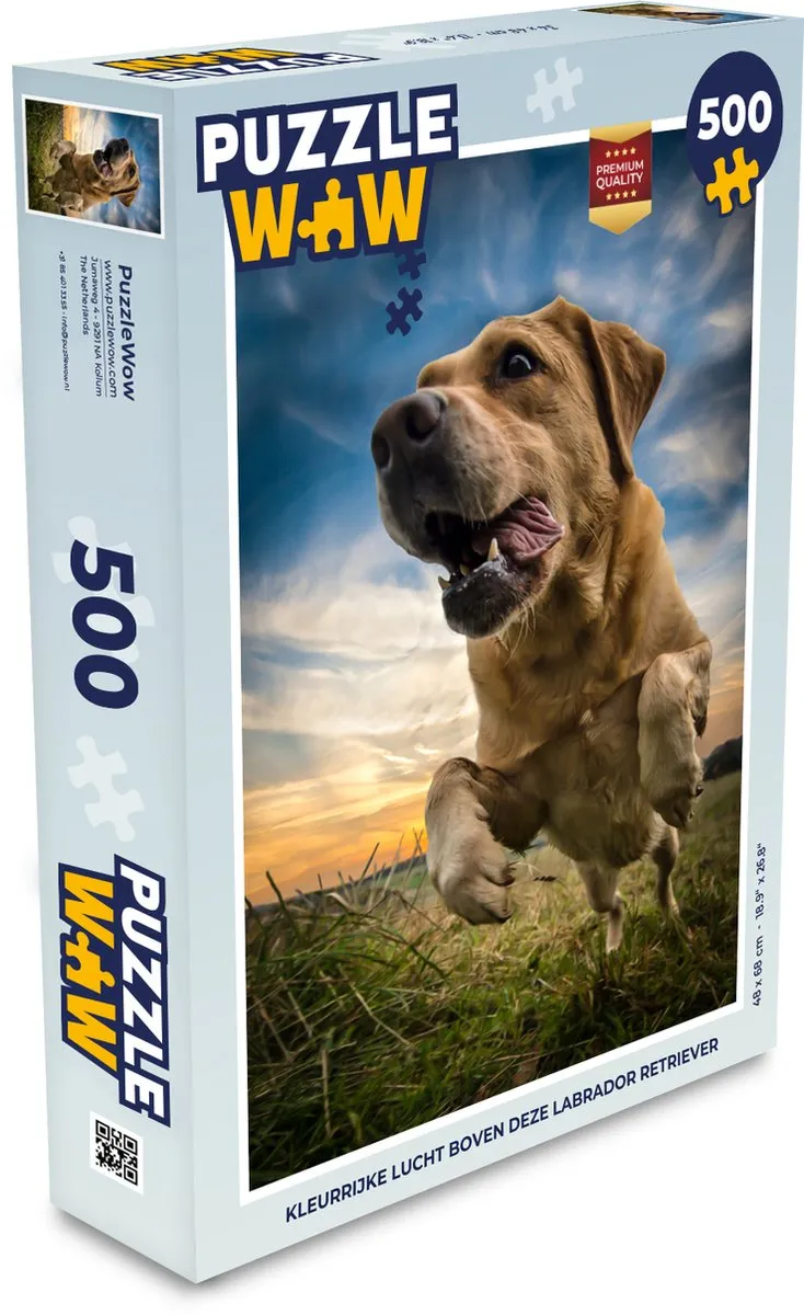 PuzzleWow Legpuzzel Kleurrijke lucht Labrador 500 Stuks