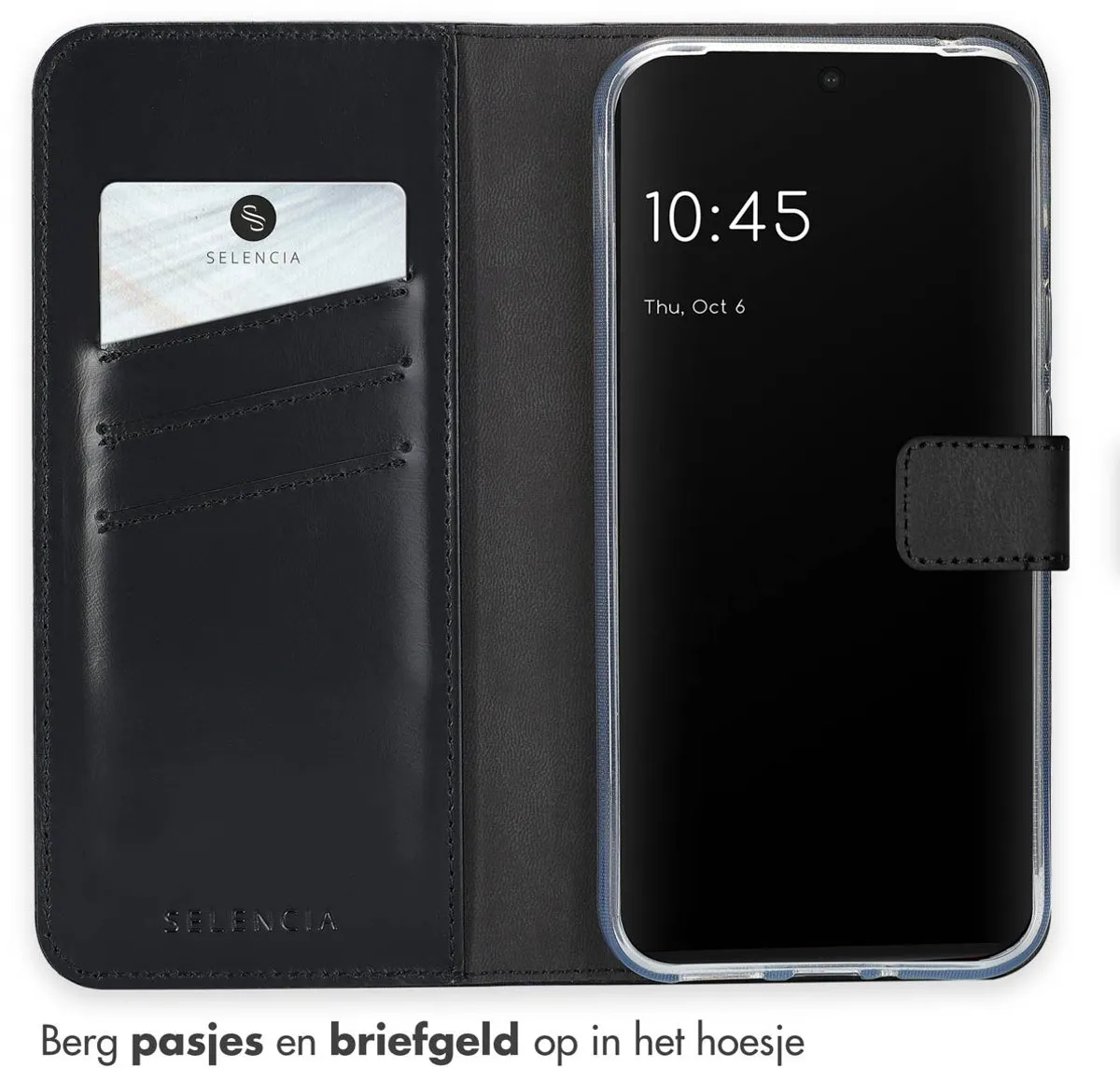 Selencia Hoesje Google Pixel 9 Pro XL - Echt Lederen Bookcase Zwart