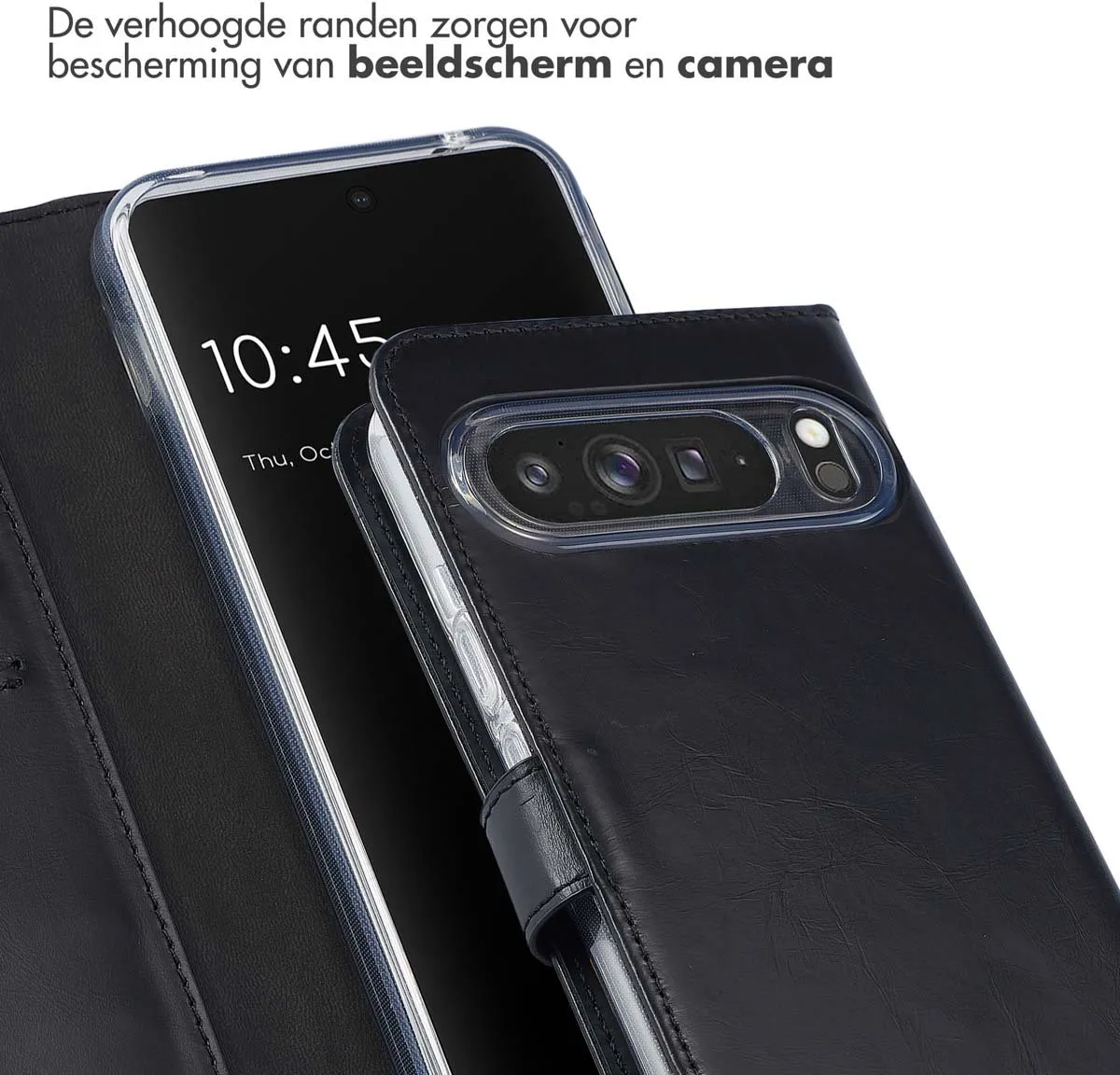 Selencia Hoesje Google Pixel 9 Pro XL - Echt Lederen Bookcase Zwart