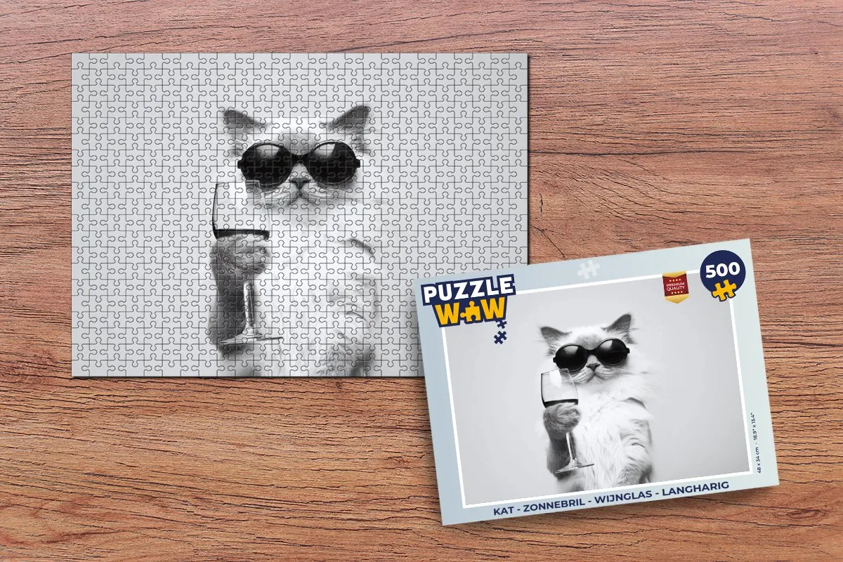 PuzzleWow Kat & Wijnglas Legpuzzel 500 Stuks