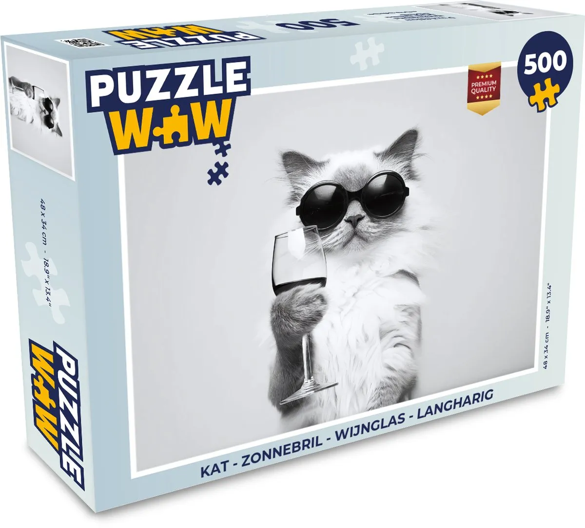 PuzzleWow Kat & Wijnglas Legpuzzel 500 Stuks