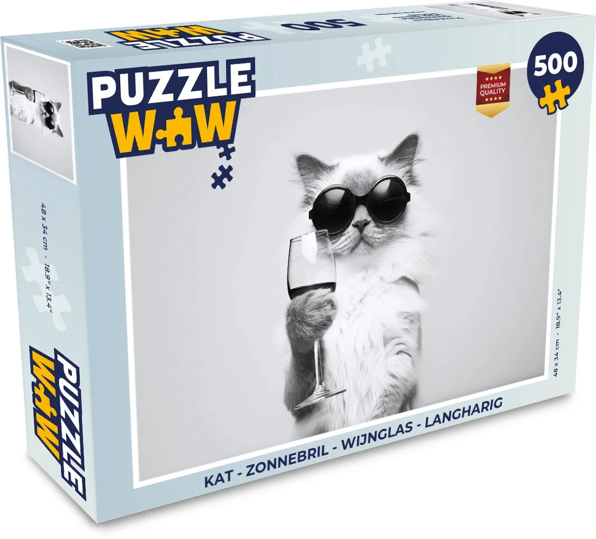 PuzzleWow Kat & Wijnglas Legpuzzel 500 Stuks