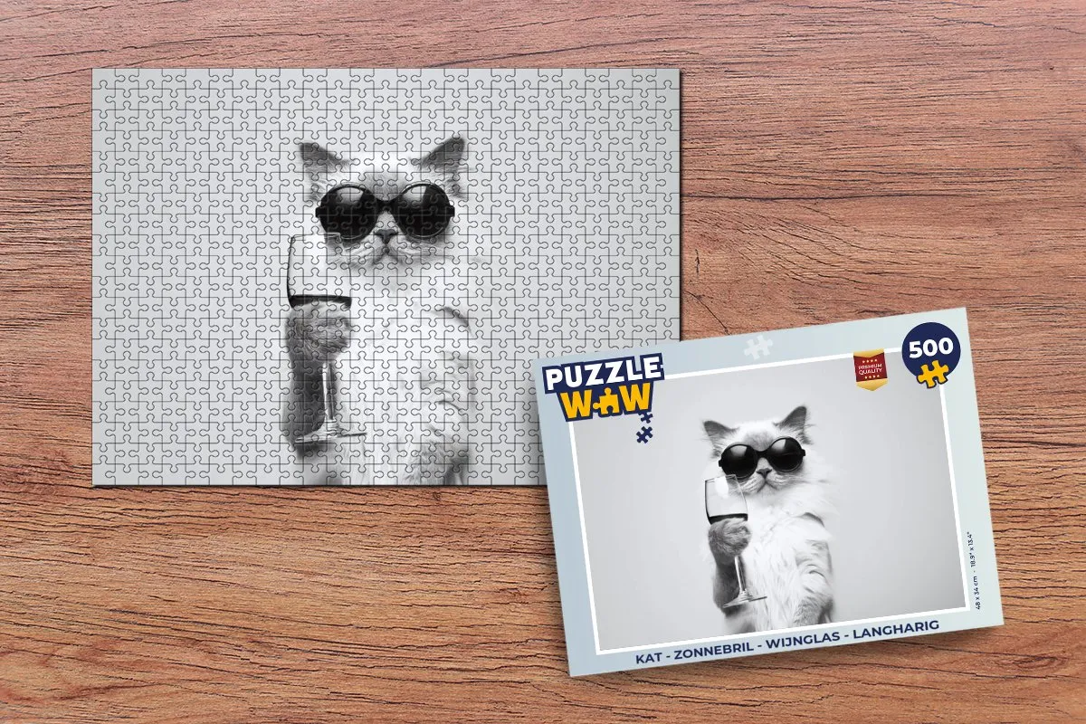 PuzzleWow Kat & Wijnglas Legpuzzel 500 Stuks