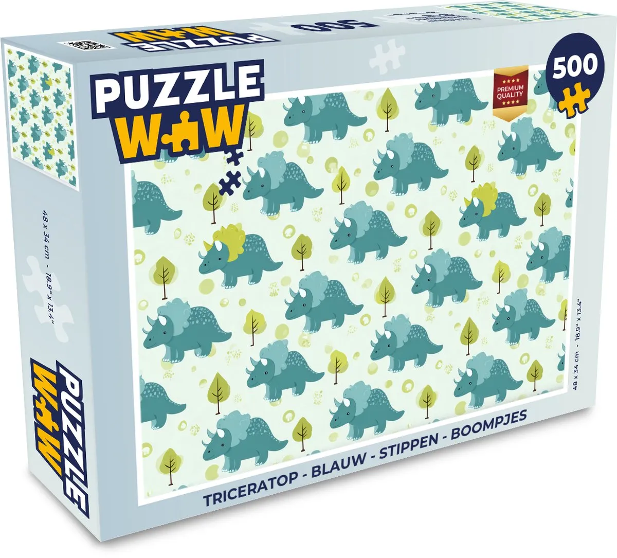 PuzzleWow Triceratop Legpuzzel 500 Stuks - Blauw