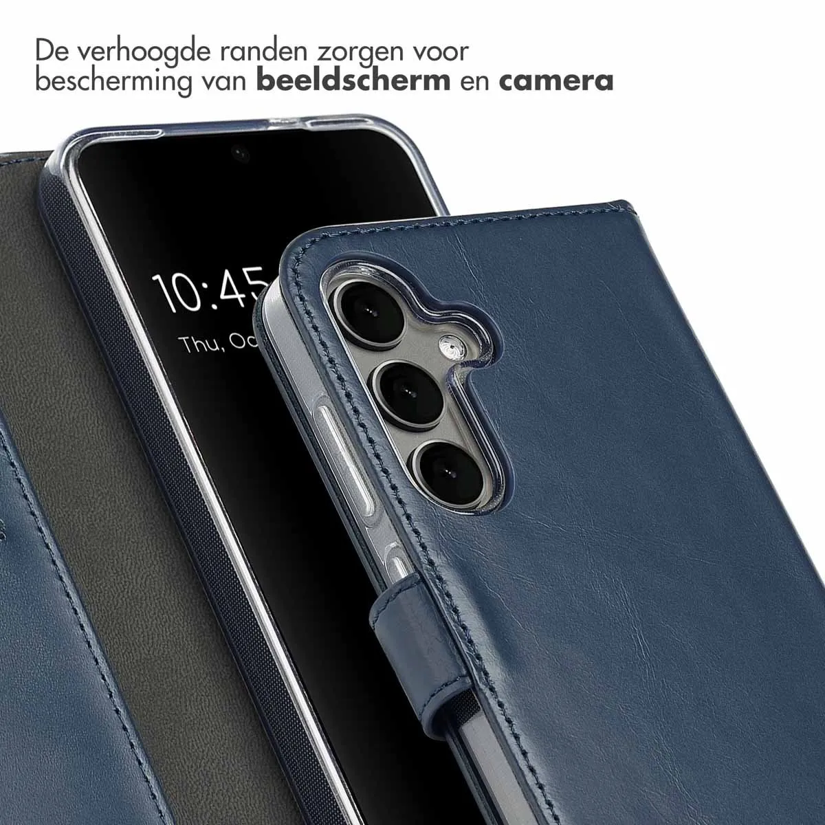 Selencia Hoesje Samsung Galaxy S25 Plus - Echt Lederen Bookcase 3 Pasjes - Blauw