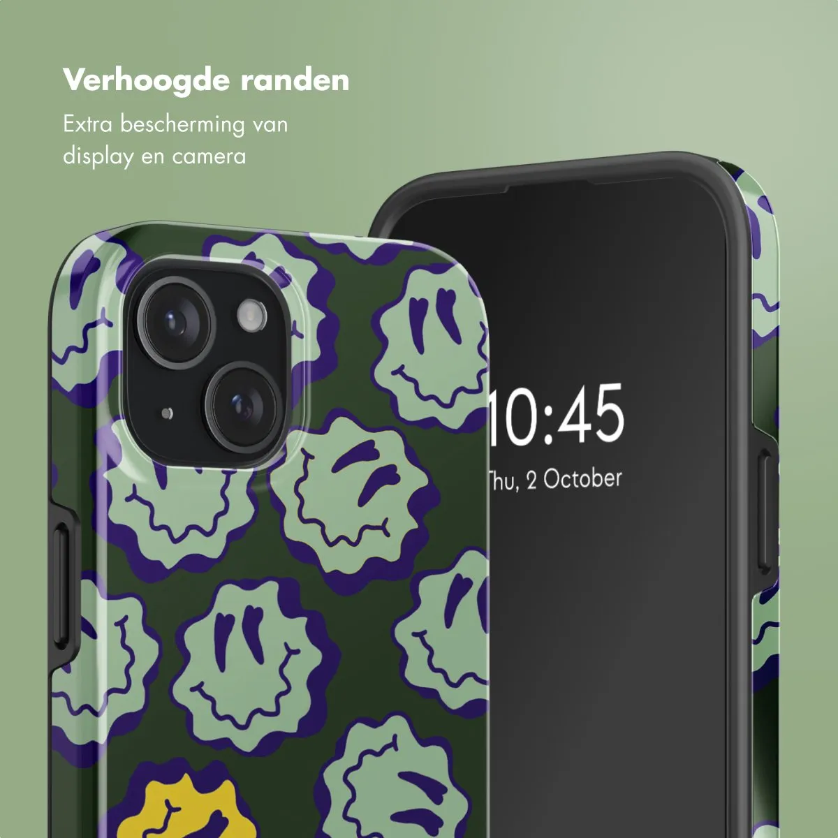 Selencia Hoesje iPhone 15 Wavy Smiley Green - MagSafe