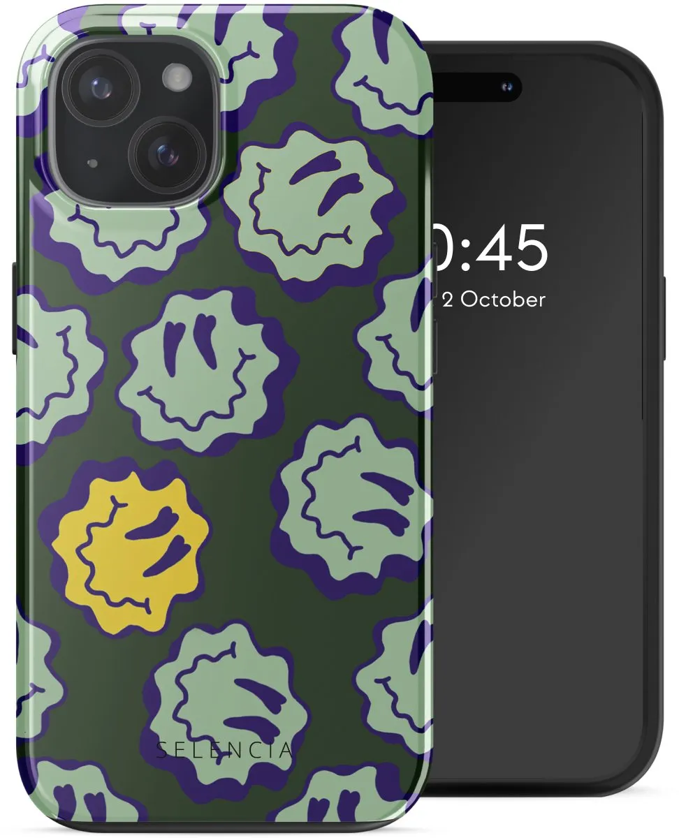 Selencia Hoesje iPhone 15 Wavy Smiley Green