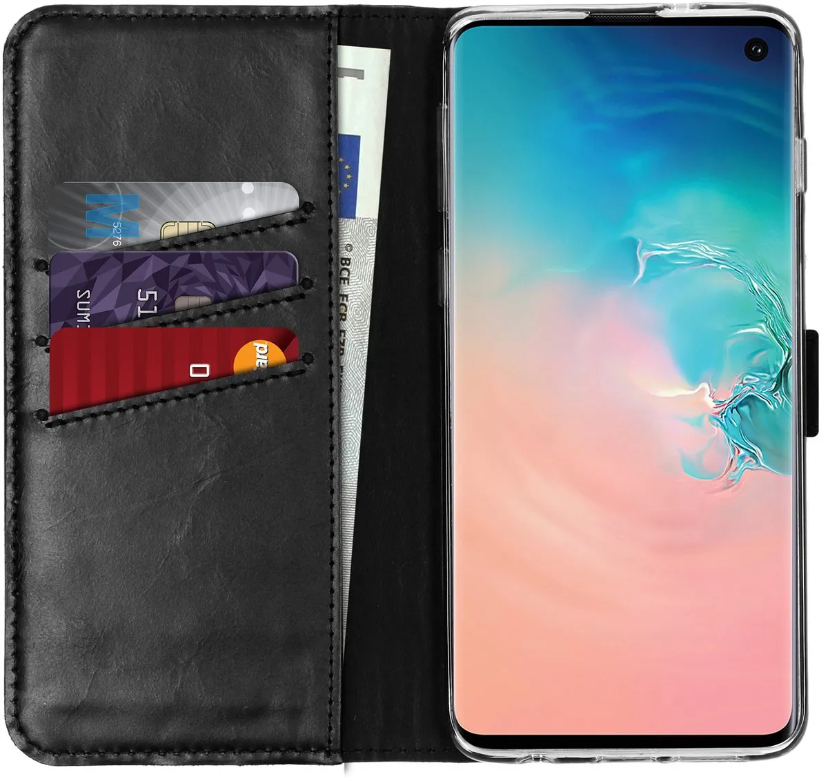 Selencia Hoesje Samsung Galaxy S10 - Echt Lederen Bookcase 3 Pasjes - Zwart