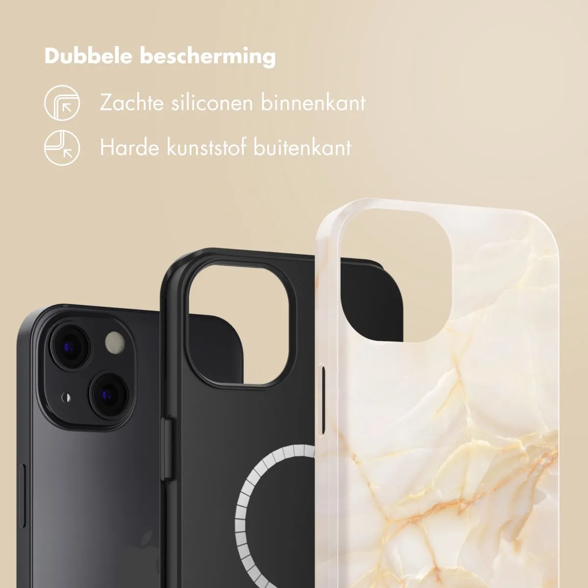 Selencia Hoesje iPhone 13 Golden Beige Marble - MagSafe