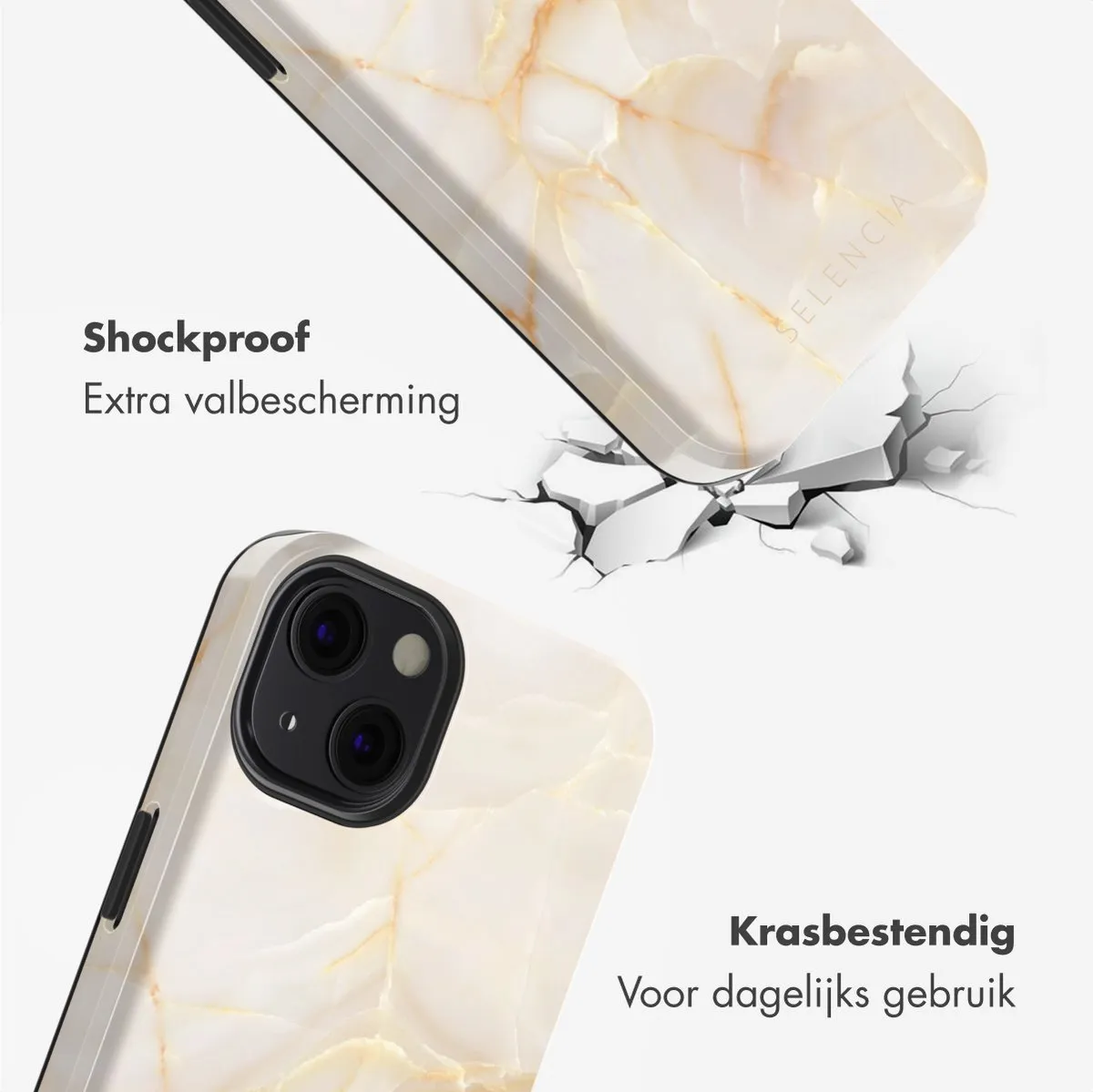 Selencia Hoesje iPhone 13 Golden Beige Marble - MagSafe