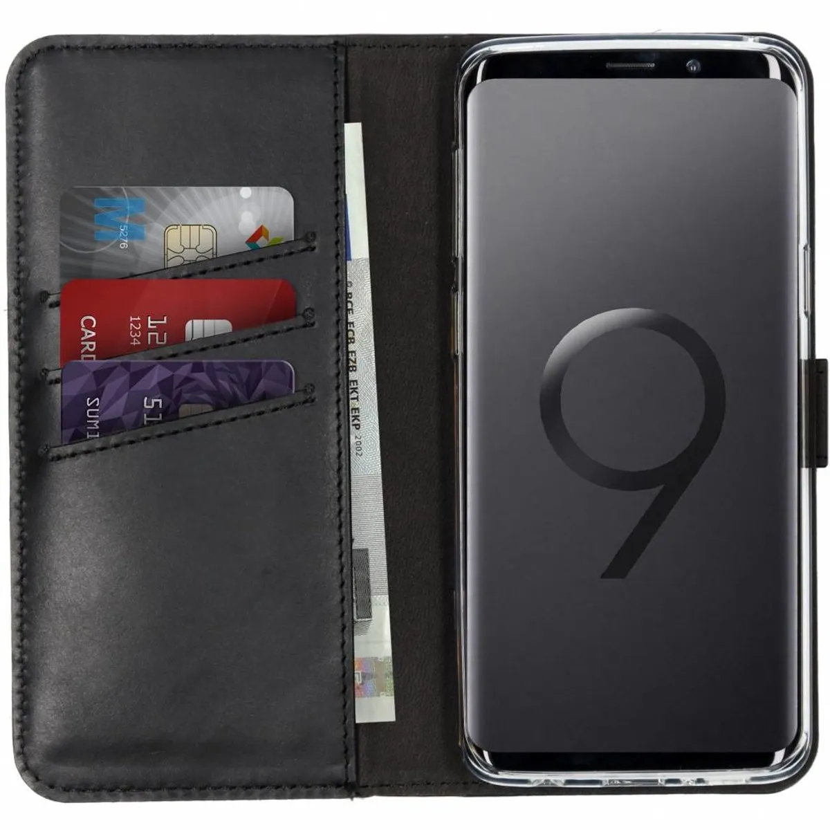 Selencia Hoesje Samsung Galaxy S9 - Echt Lederen Bookcase 3 Pasjes - Zwart