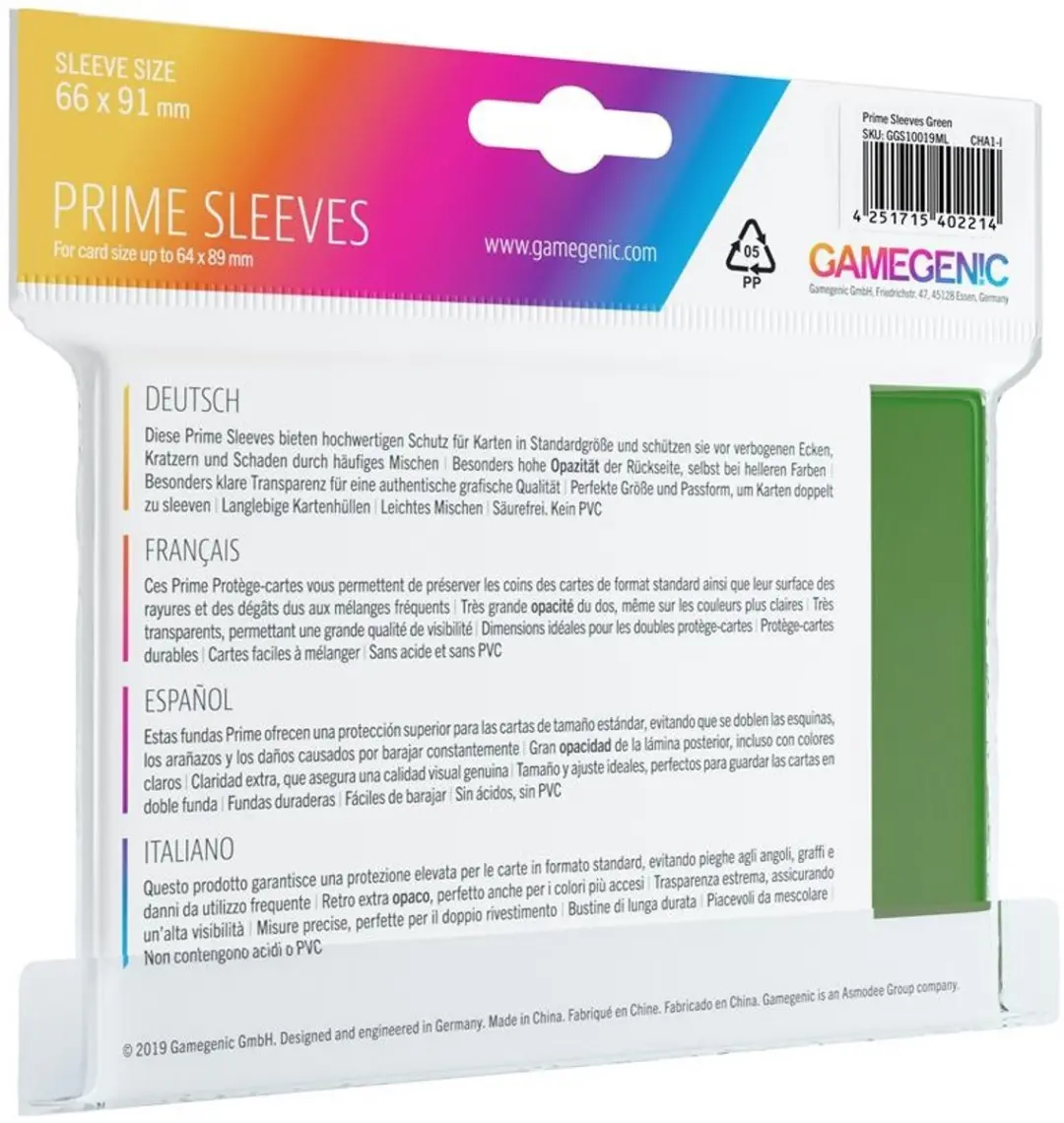Gamegenic Prime Sleeves Pack GGS10019ML - Groen