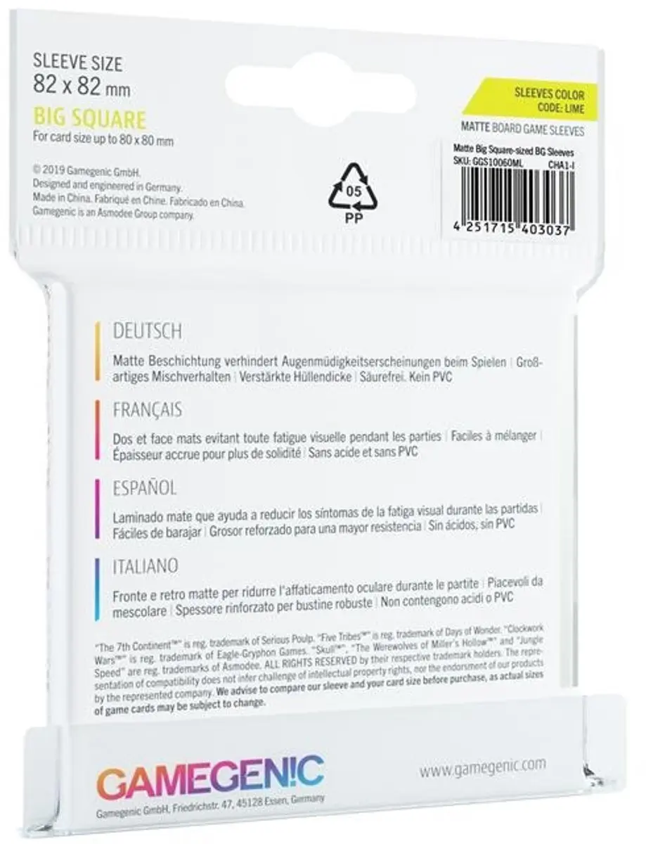 Gamegenic Matte Board Game Sleeves Lime - 4251715403037
