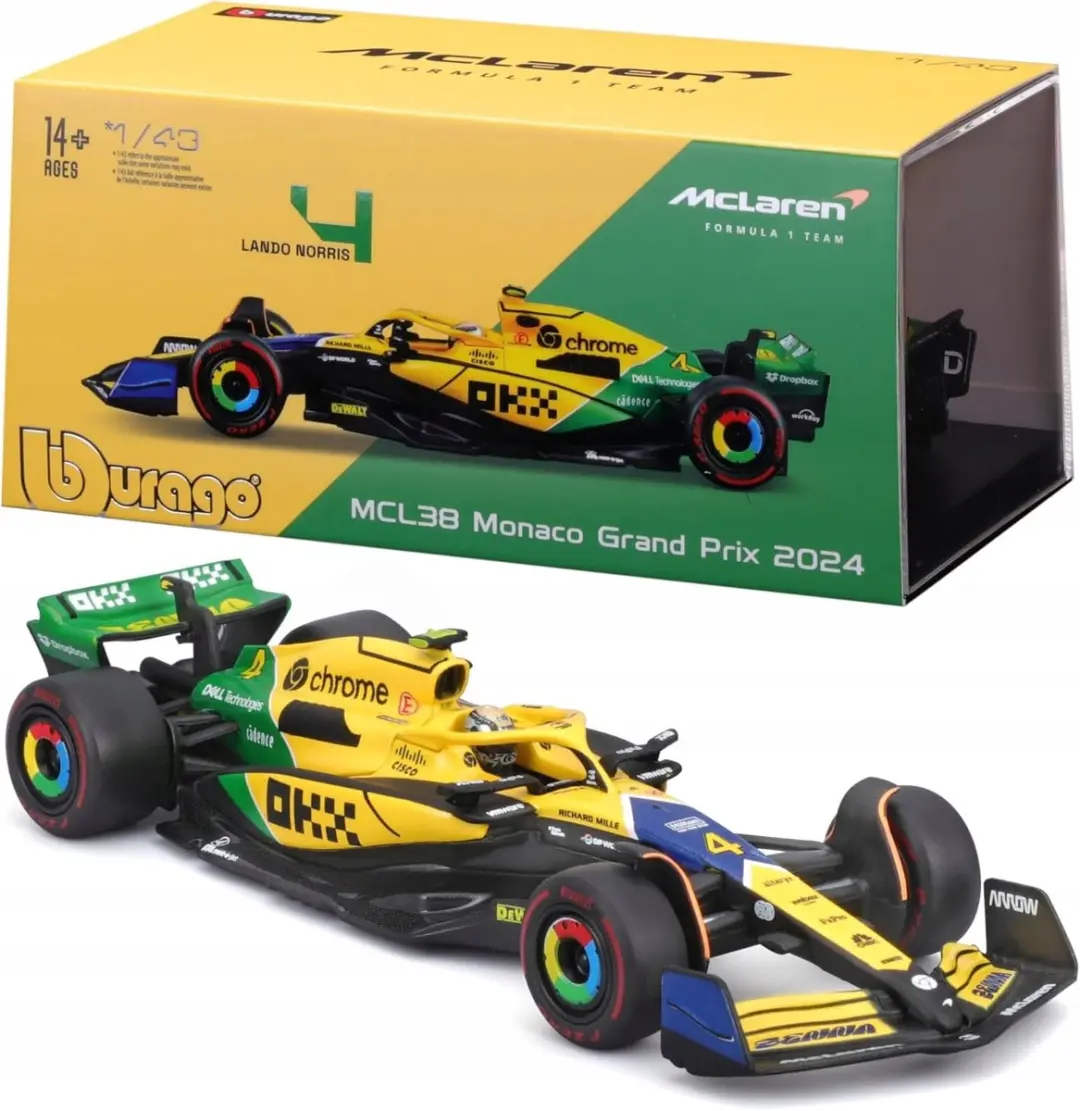 Bburago McLaren MCL38 F1 Monaco 2024 Lando Norris 1:43 - Blauw