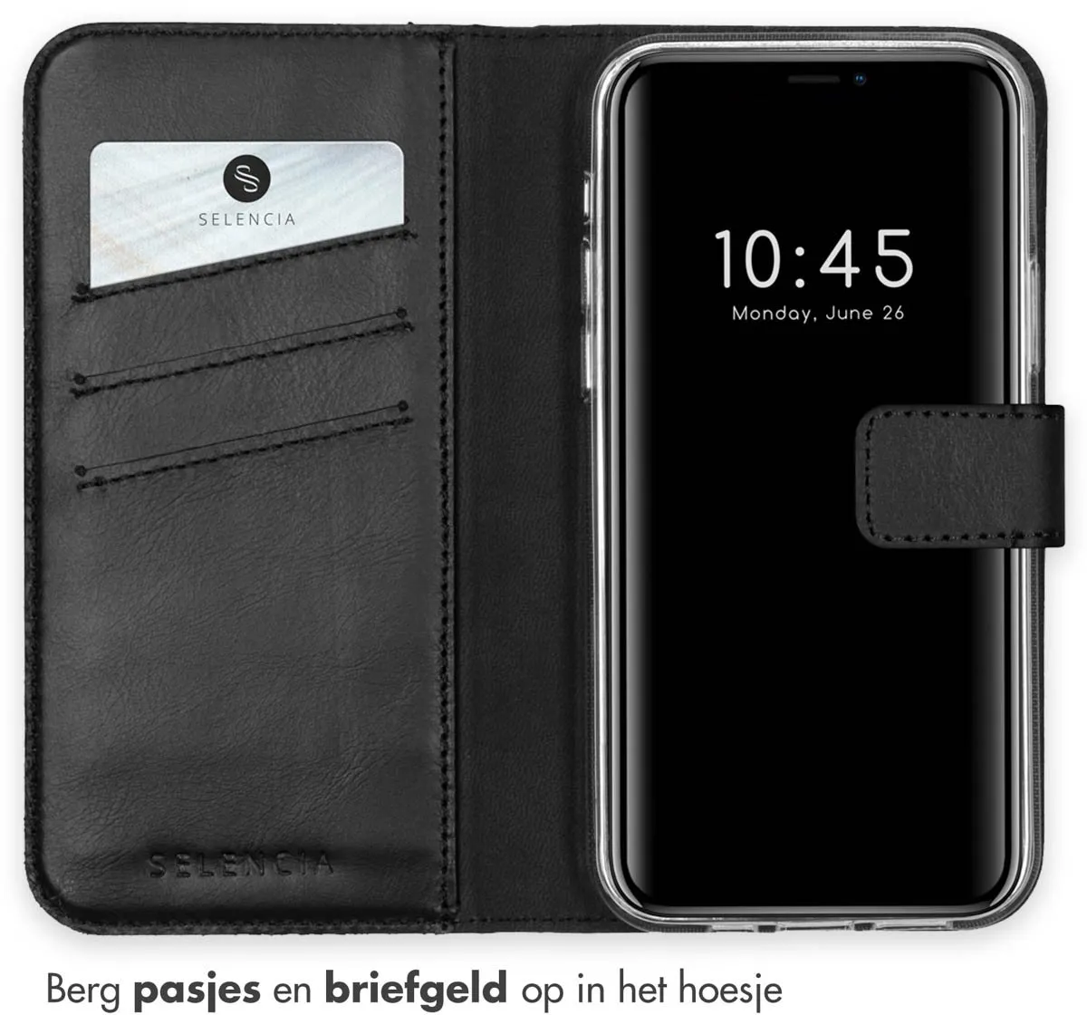 Selencia Hoesje iPhone 12 Pro Max - Echt Lederen Bookcase 3 Stuks - Zwart