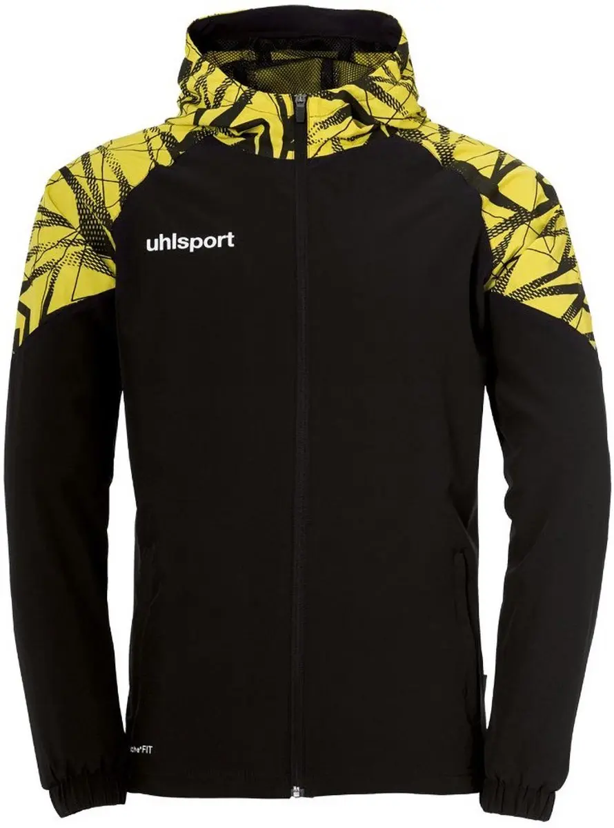 Uhlsport Goal 25 Evo Woven Hood Jacket Zwart-Limoen Geel Maat 3XL