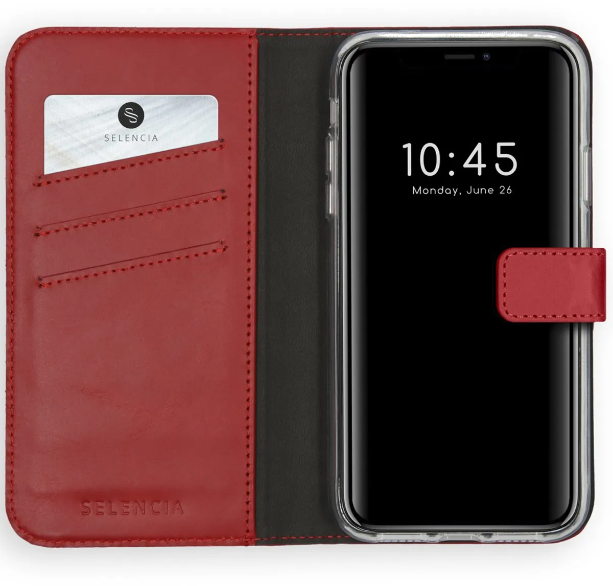 Selencia Hoesje iPhone Xs Rood - Lederen Bookcase - 3 Pasjes