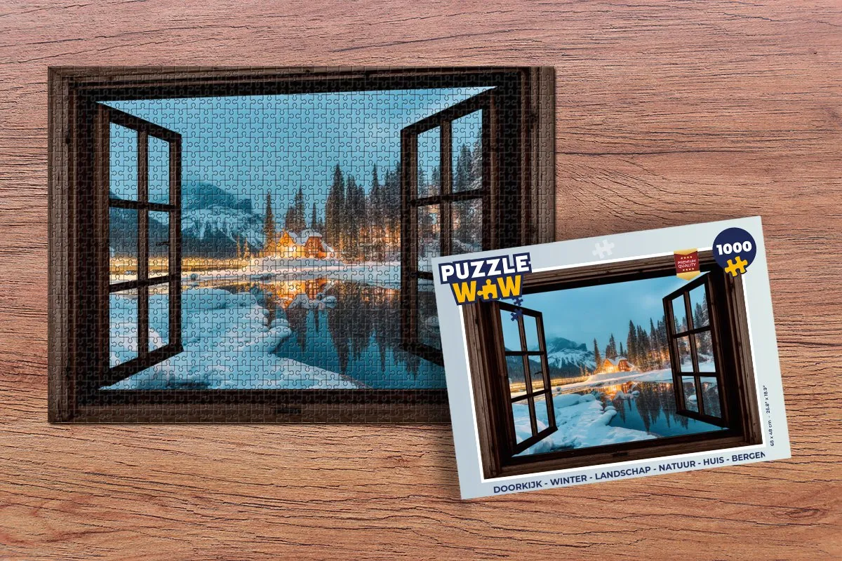 PuzzleWow Doorkijk Winter Landschap Puzzel 1000 Stuks - Bergmeer