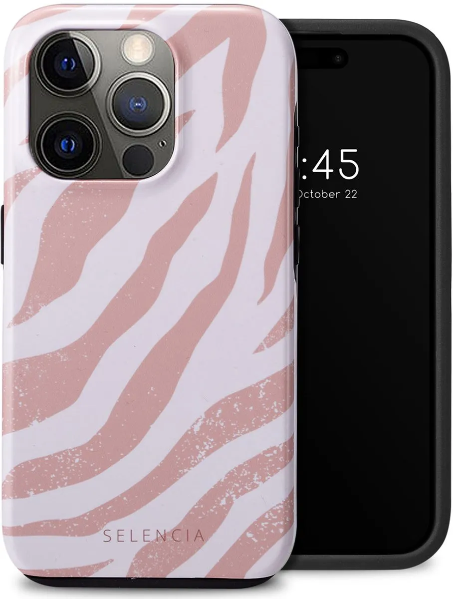 Selencia Hoesje iPhone 15 Pro Colorful Zebra Old Pink