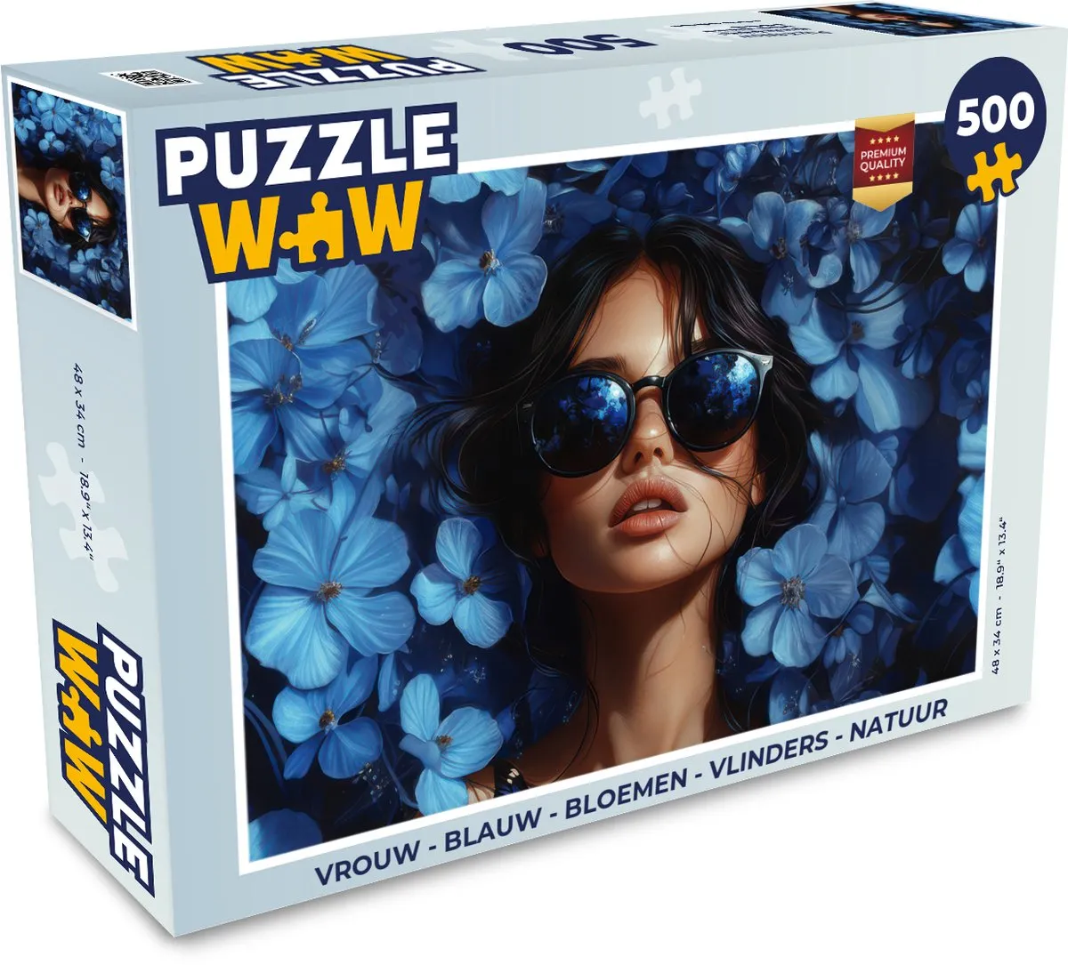 PuzzleWow Vrouw Bloemen Vlinders Natuur Legpuzzel 500 Stuks - Blauw