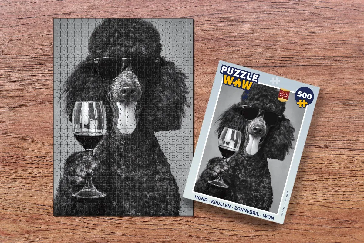 PuzzleWow Hond Zonnebril Wijn Legpuzzel 500 Stuks