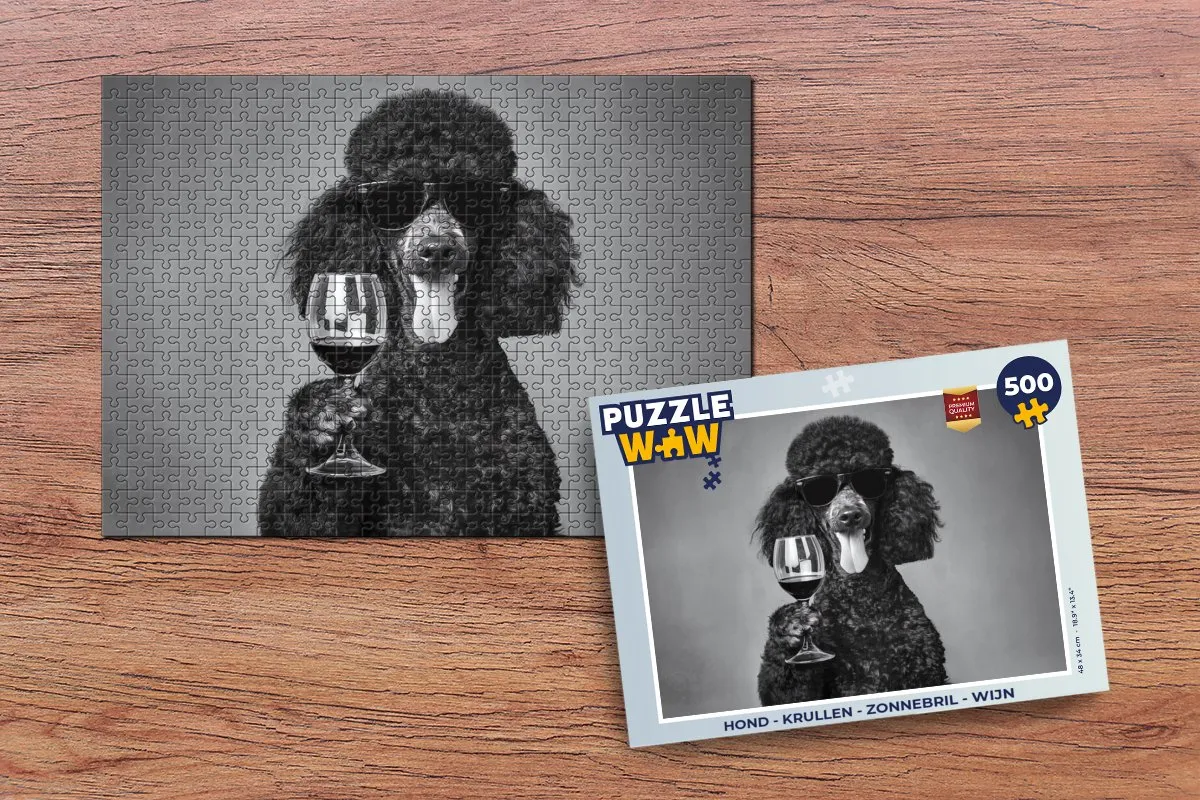 PuzzleWow Hond Zonnebril Wijn Legpuzzel 500 Stuks