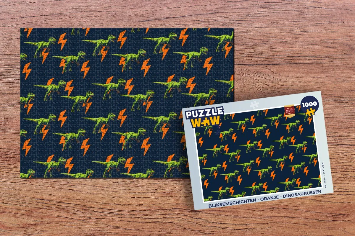 PuzzleWow Legpuzzel Bliksemschichten Dinosaurussen 1000 Stuks - Oranje