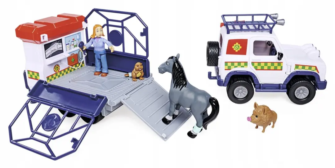 Simba Strażak Sam Dierenambulance met Aanhanger - Blauw/Wit/Rood - afbeelding 3 van 5