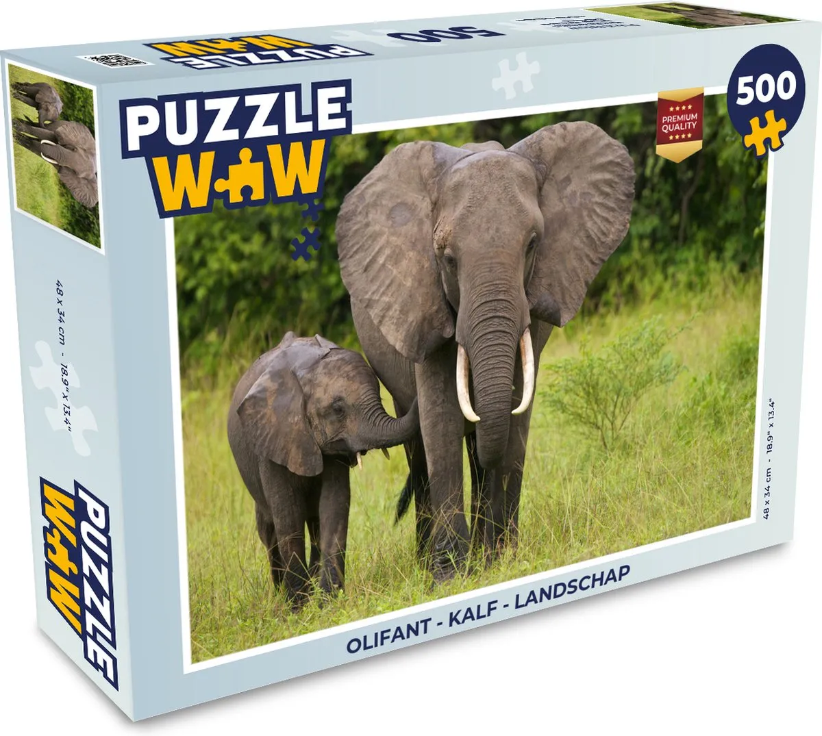 PuzzleWow Olifant Kalf Landschap Legpuzzel 500 Stuks