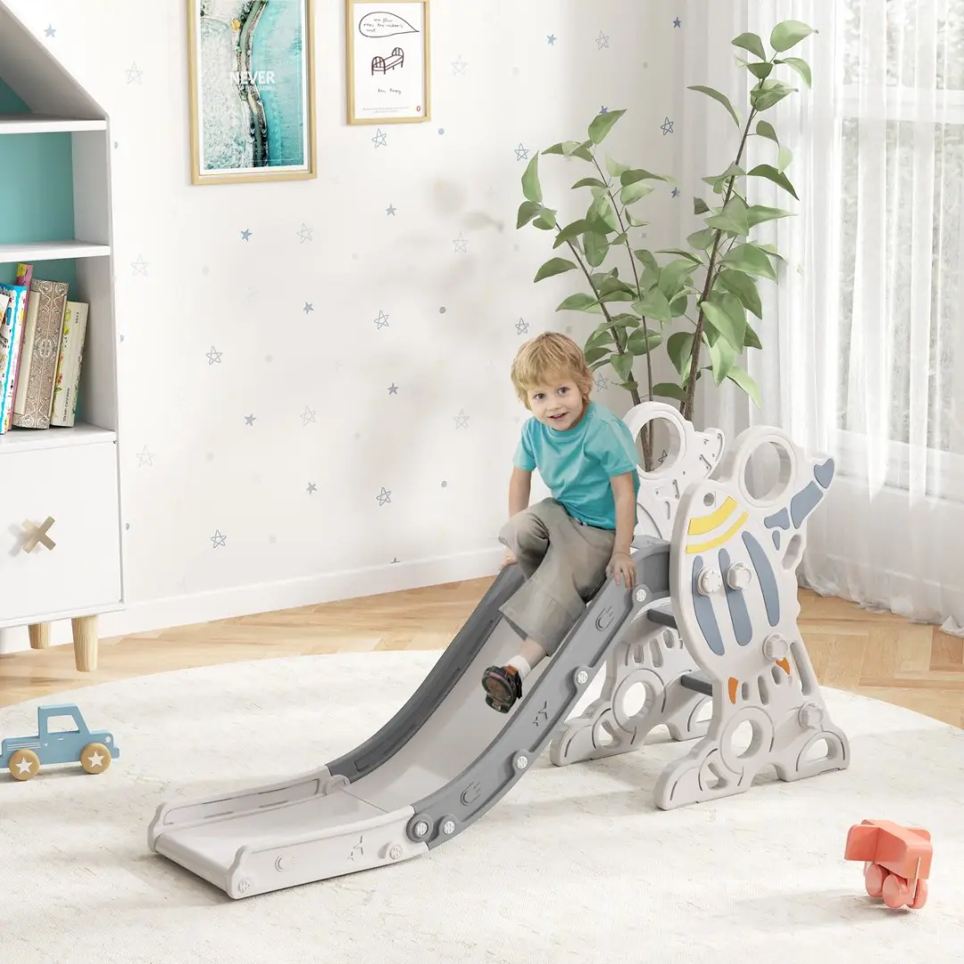 AIYAPLAY Kinderglijbaan - 157x46,5x80cm - Grijs - afbeelding 2 van 6