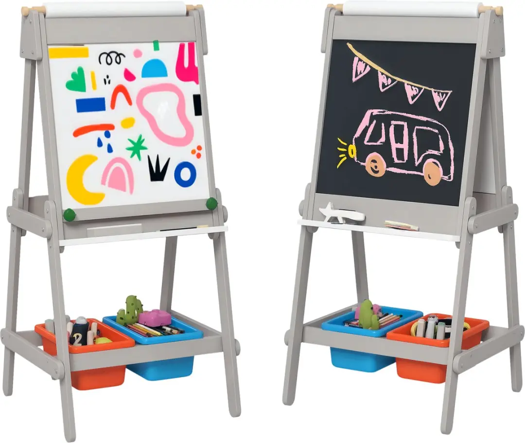 AIYAPLAY Kinderschildersezel MDF, grenenhout 51L x 50B x 108H cm Grijs