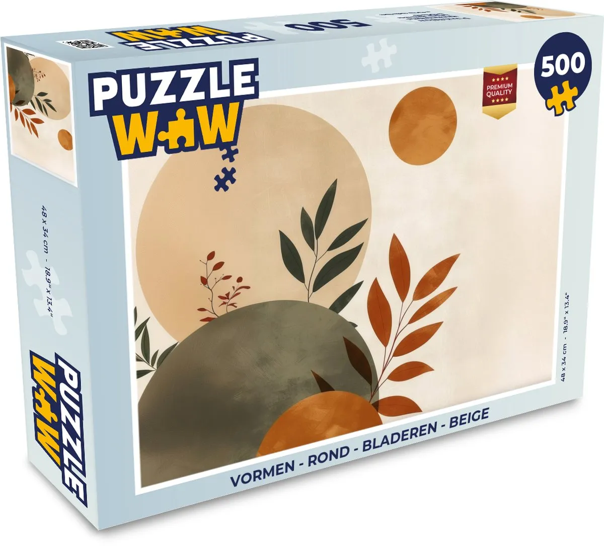 PuzzleWow Legpuzzel 500 Stuks - Abstract Bladeren - Beige