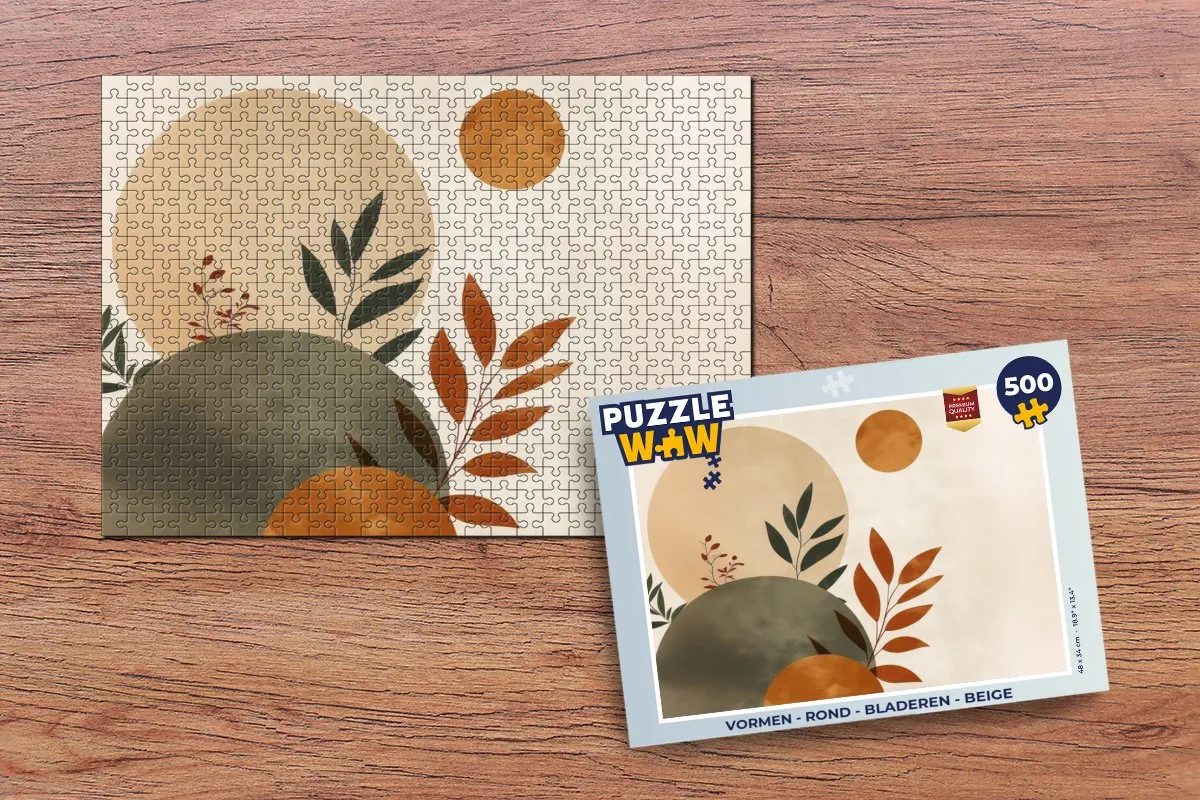 PuzzleWow Legpuzzel 500 Stuks - Abstract Bladeren - Beige