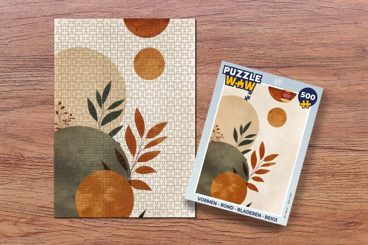 PuzzleWow Legpuzzel 500 Stuks - Abstract Bladeren - Beige