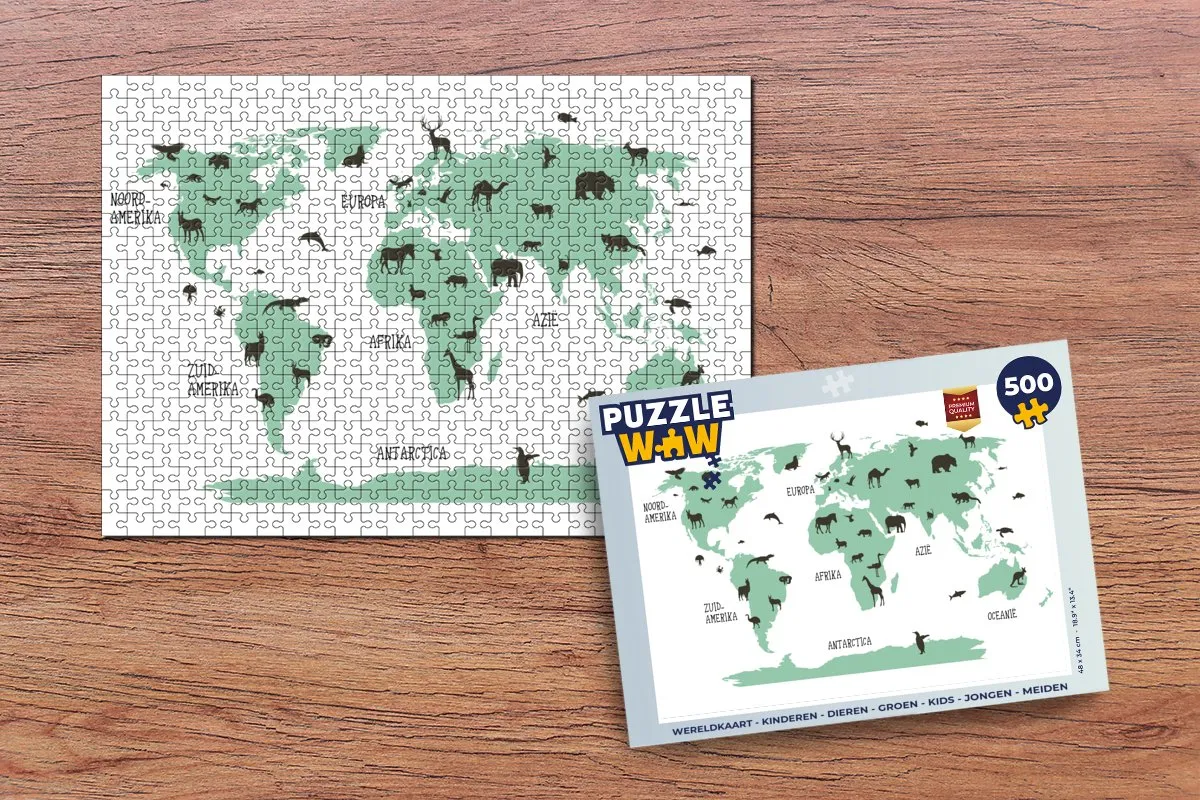 PuzzleWow Wereldkaart Legpuzzel 500 Stuks - Multicolor