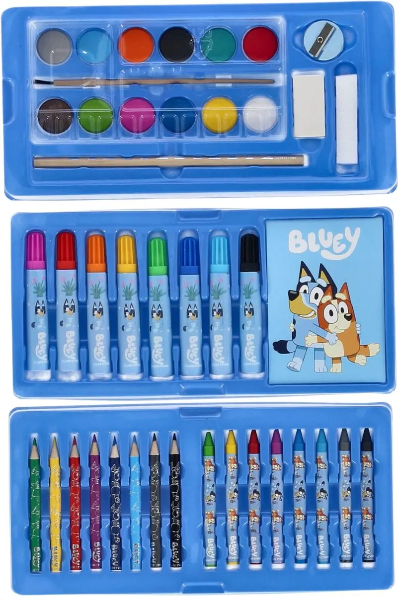 Bluey Kleurdoos met 3 Lades - Stiften, Potloden & Verf - 42 Stuks