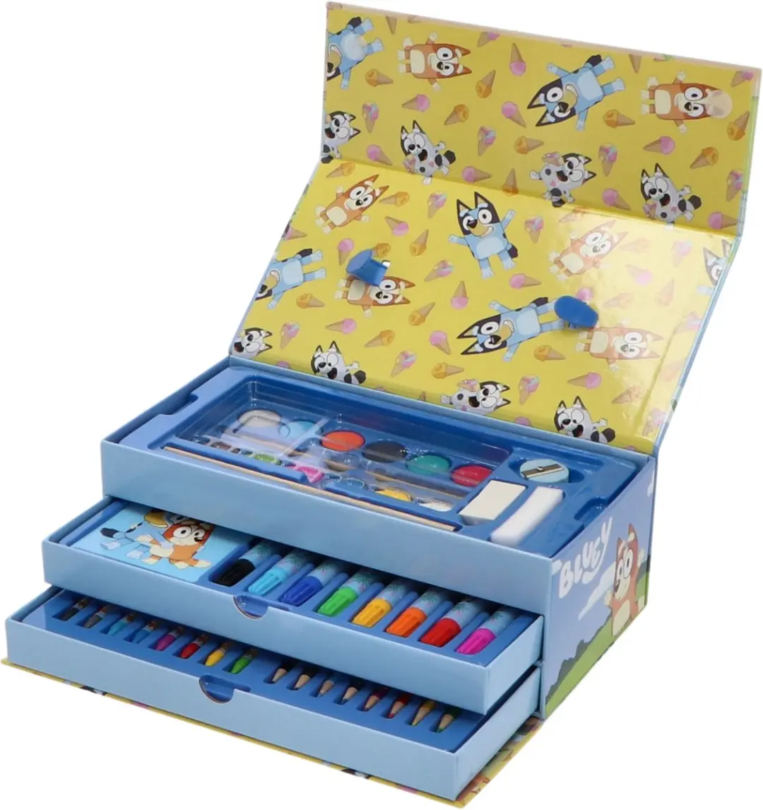 Bluey Kleurdoos met 3 Lades - Stiften, Potloden & Verf - 42 Stuks