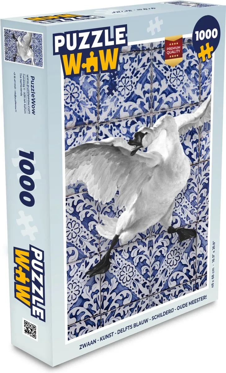 PuzzleWow Zwaan Legpuzzel 1000 Stuks - Delfts Blauw