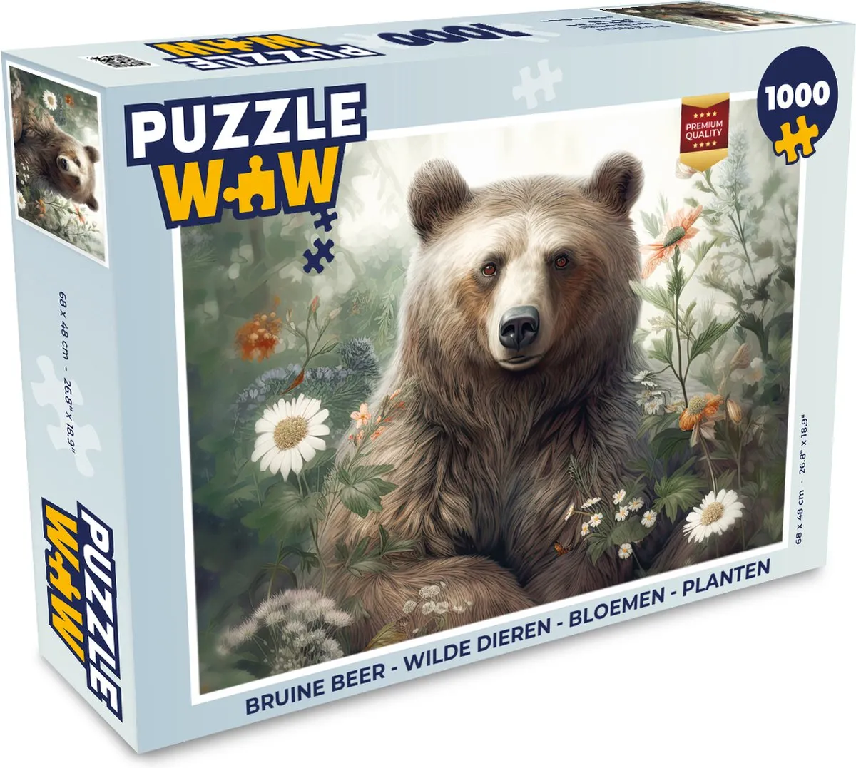 PuzzleWow Legpuzzel Bruine Beer Wilde Dieren Bloemen 1000 Stuks
