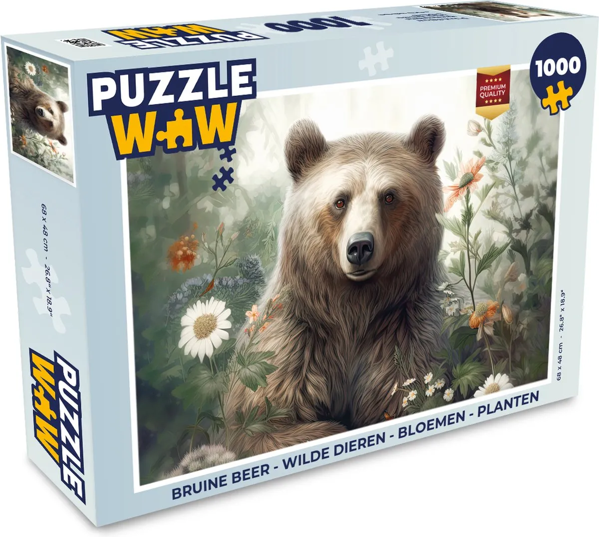 PuzzleWow Legpuzzel Bruine Beer Wilde Dieren Bloemen 1000 Stuks - Multicolor